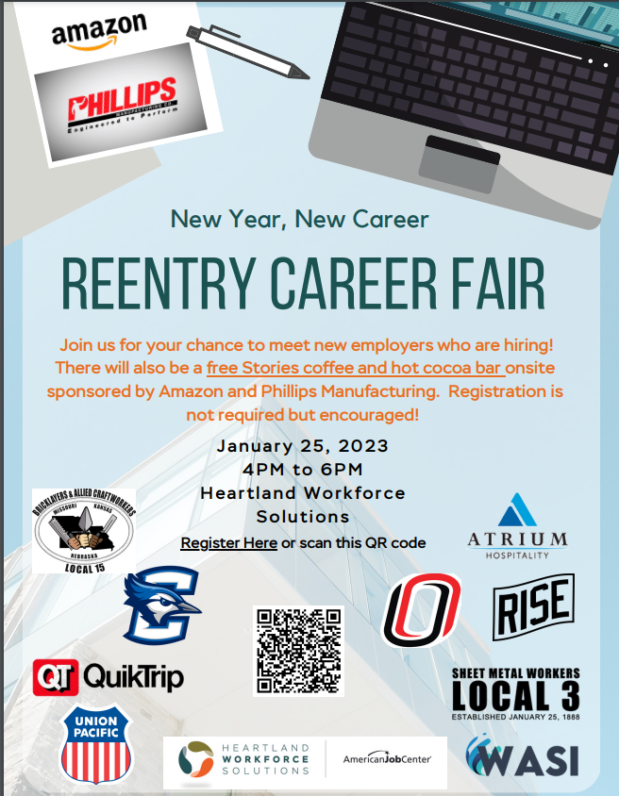 Photo of Reentry Career Fair Flyer - January 25 from 4-6pm
