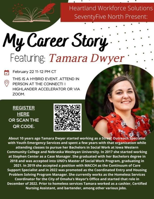 Flyer of My Career Story featuring Tamara Dwyer on Feb 22 11-12