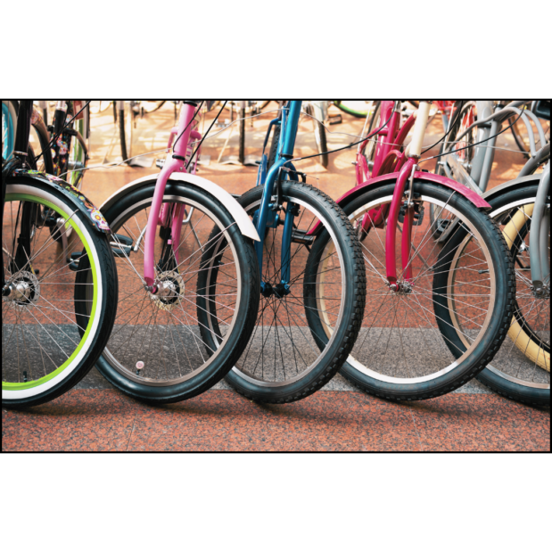 Several colorful bicycles